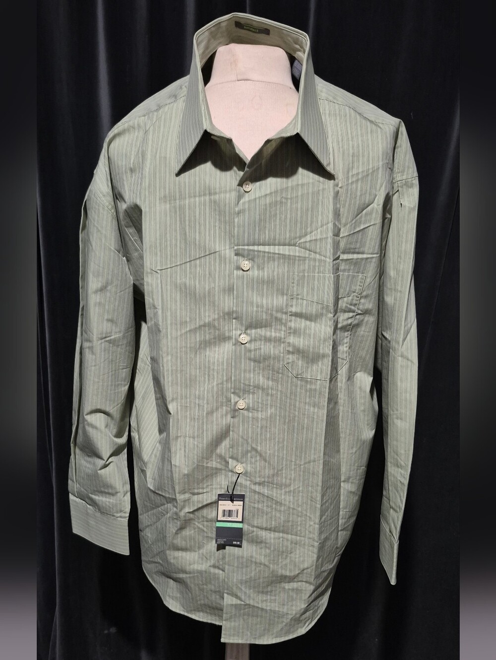 Perry Ellis Light Green Pinstripe Dress Shirt